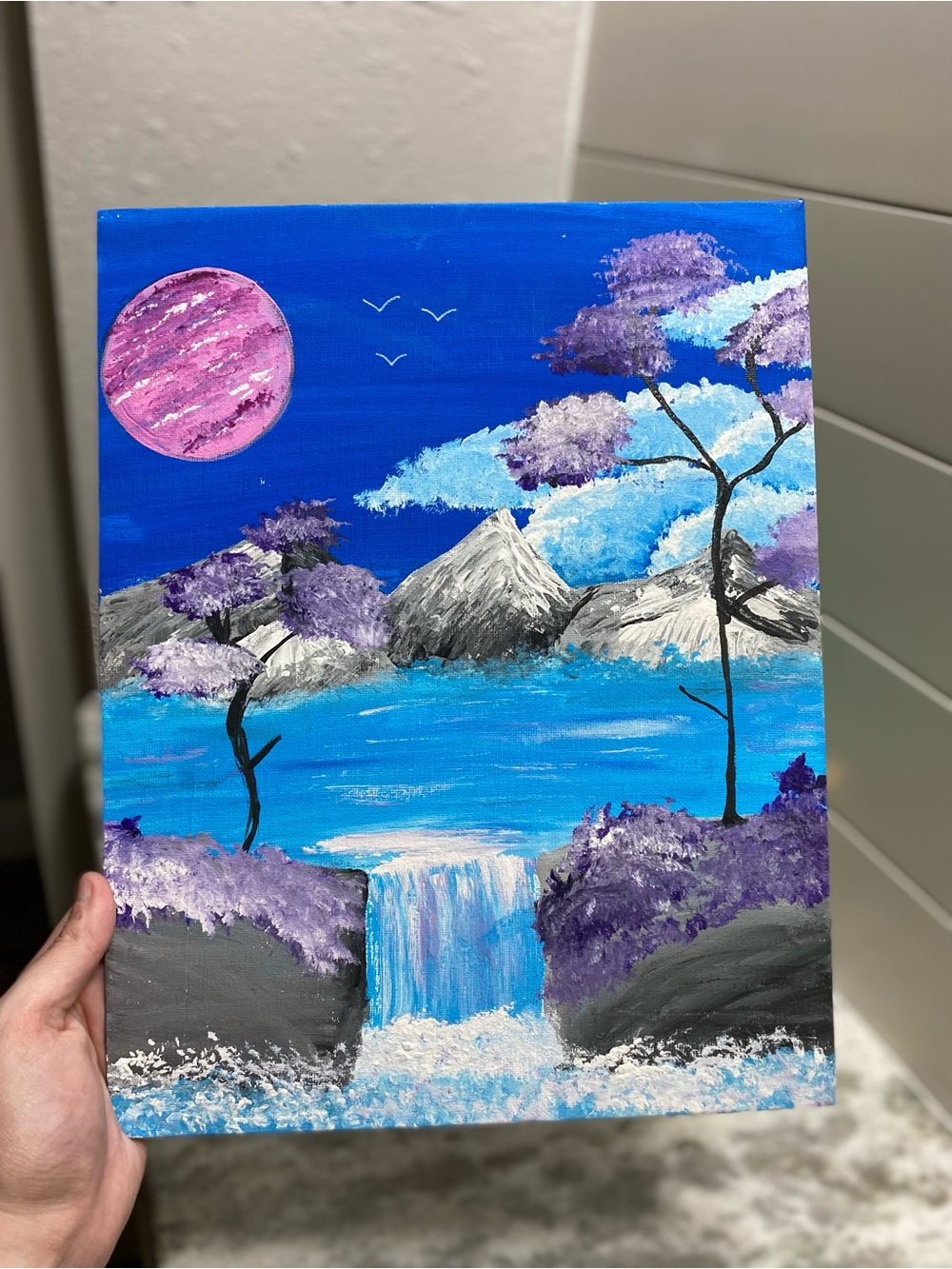 Purple and Blue Mountain Landscape Canvas Board Art